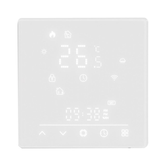 Underfloor Heating Thermostat, Smart Thermostat, Multi Functional Display, Energy Saving Mode, Wide Application, High Accuracy, PC Shell, with Weather, Sensor, Control, for Home