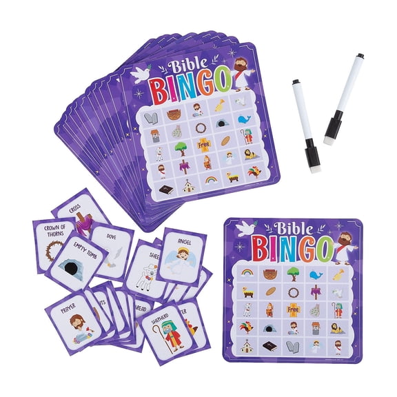 Fun Express Bible Dry Erase Bingo Game for Kids, 48 Cards