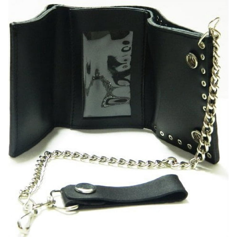 Deluxe Cowhide Leather Biker Chain Wallets: USA Made Large Tri-Fold