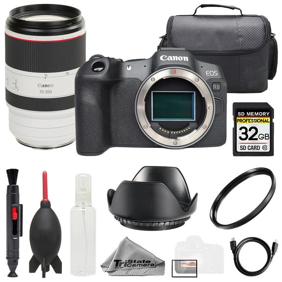 Canon EOS R8 Camera   RF 70-200mm f/2.8L IS USM Lens  32GB   Bag  UV Filter- Basic Kit (International Version)