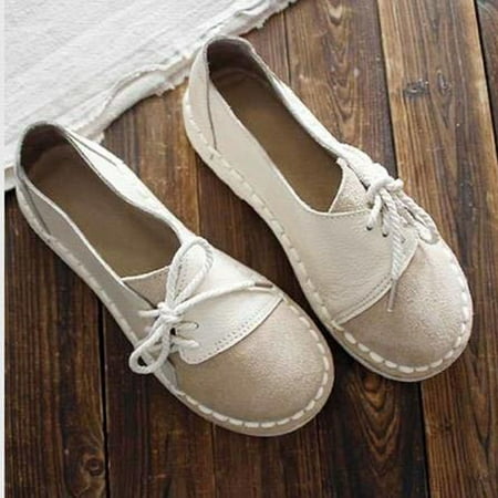 

Rdeuod Shoes for Women Woman Soft Bottom Fashion Casual Flat Solid Color Round Toe Lace-Up Shoes Black Shoes