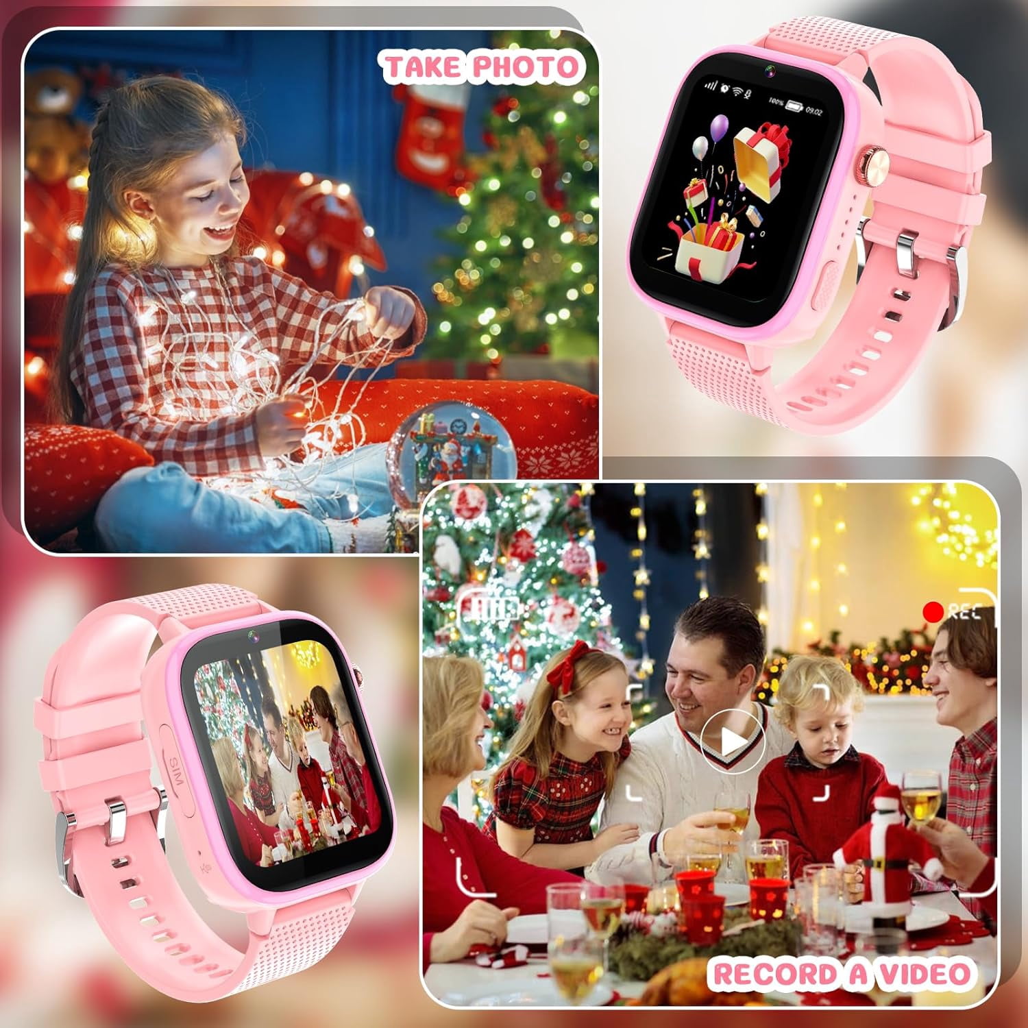 SHANNA 4G Kids Smart Watch GPS Tracker - Smartwatch with 2-Way Call Video Calling Voice Chat SOS Class Mode Pedometer Puzzle Games Wi-Fi Touch Screen Alarm Clock Smartwatches for Boys Girl, Pink