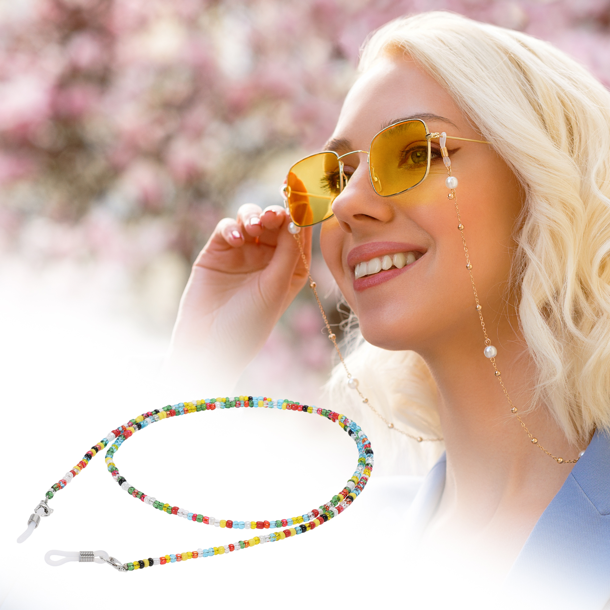 Unique Bargains Beaded Pattern Eyeglass Chain 1 Pc Yellow