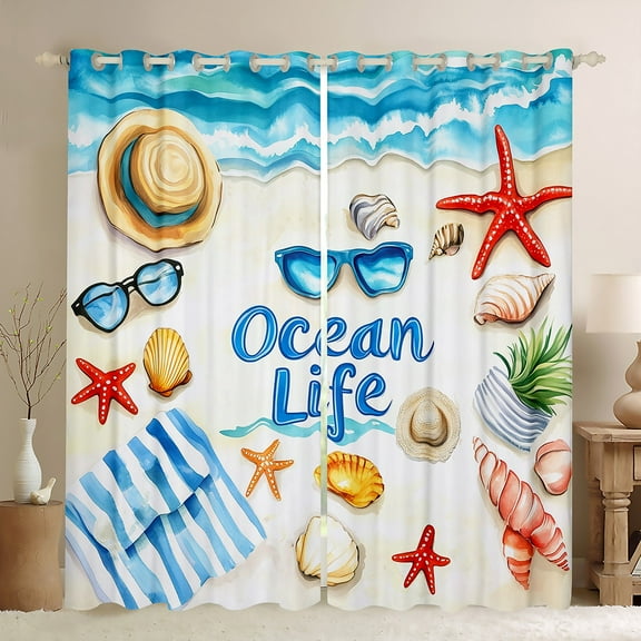 Erosebridal Teen Ocean Life Curtains for Living Room,Hawaiian Beach 30%-50% Blackout Curtains Set of 2 (38x45),Sea Room Decorative