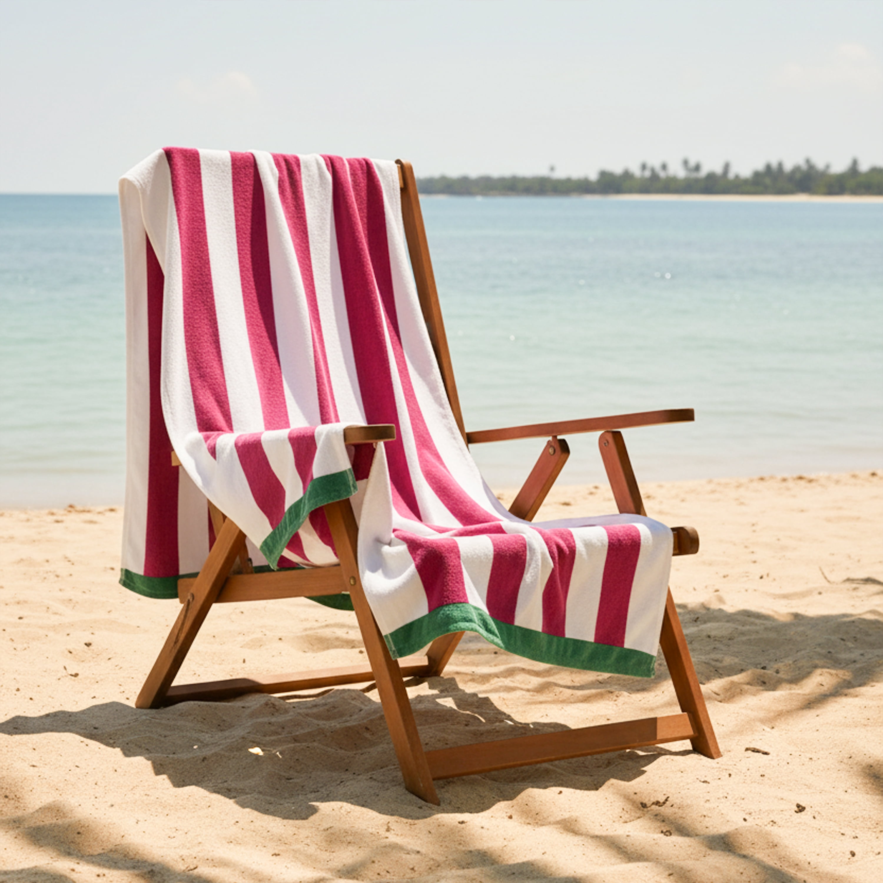 Printed Cabana Razz Beach Towel, Soft Absorbent Cotton, 30 x 60 Inches