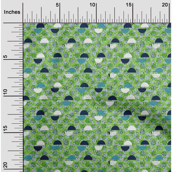 oneOone Cotton Jersey Dusty Green Fabric Circle Geometric Dress Material Fabric Print Fabric By The Yard 58 Inch Wide