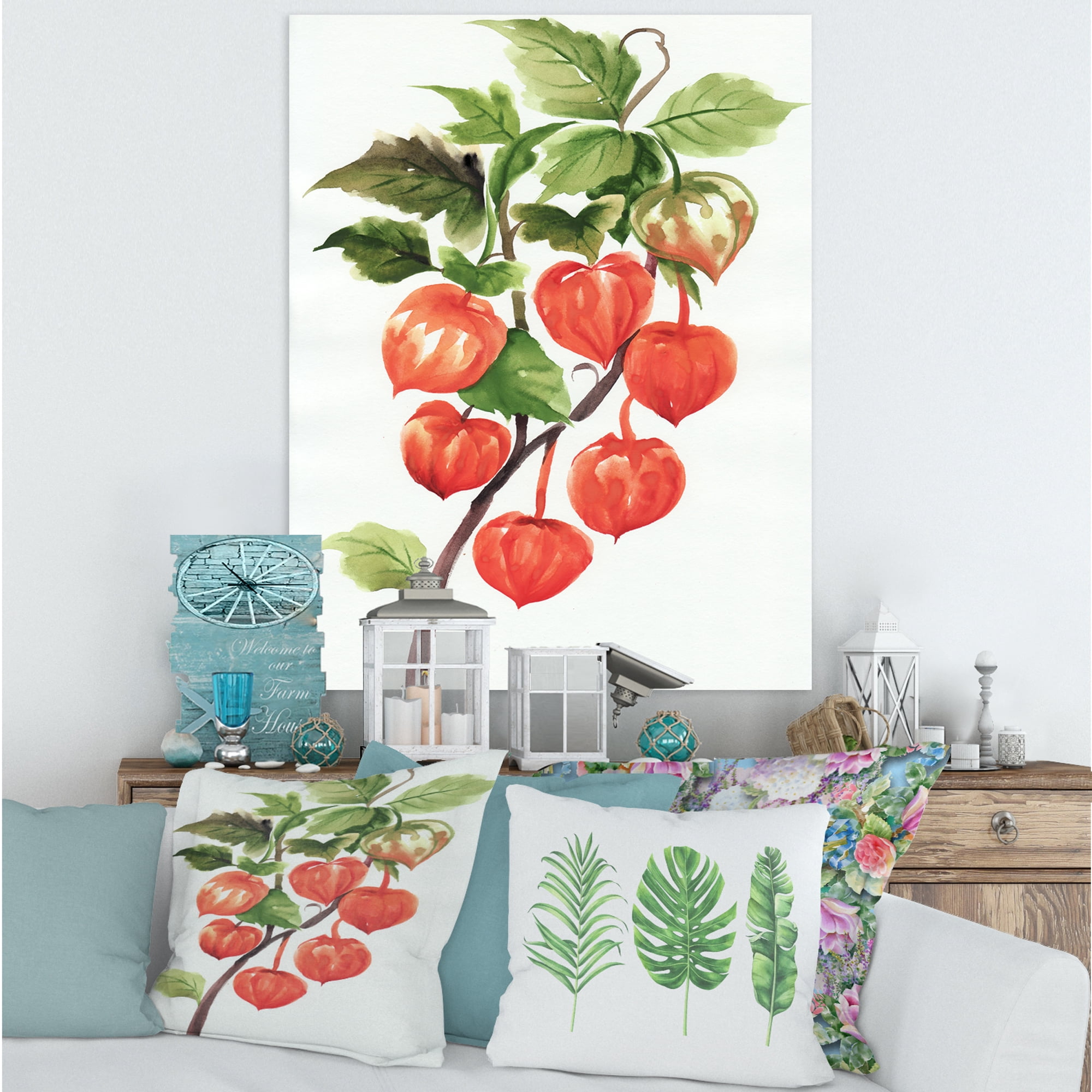 Designart ' A Red Physalis Branch ' Traditional Canvas Wall Art Print
