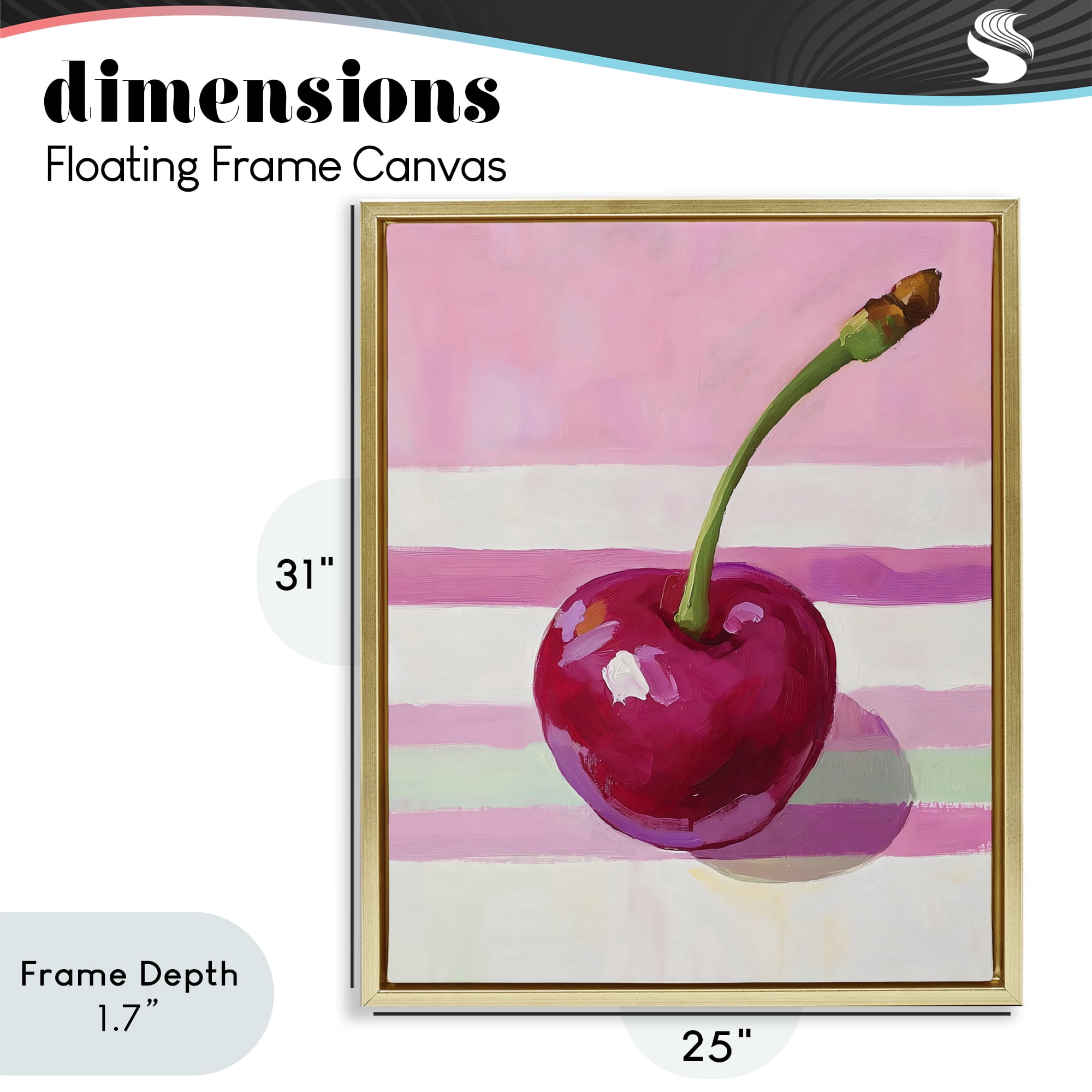 Stupell Industries Cherry on Pink Stripes Gold Framed Floater Canvas Wall Art, design by The Prints Vibe