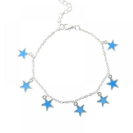 

Spree Girls Gift Foot Chain Blue Five-pointed Star Tassel Fluorescent Anklet For Valentine s Day Foot Chain
