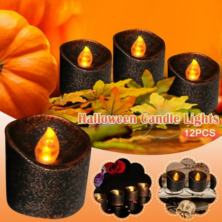 

Tarmeek Fall Decor 12pc Black Candle Lamp Home Dining Table Electronic Candle Lamp Halloween Maple Pumpkin Halloween Autumn Deocrations for Garden