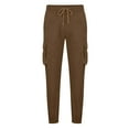thumbnail image 6 of Timoontee Cargo Pants Drawstring Waist Trousers Lightweight Workwear Sweatpants with Pocket Straight Leg Casual Jogger Pull On Pants Fishing Hiking Pants for Men Yellow M, 6 of 6