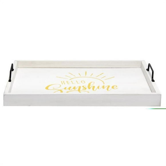 Elegant Designs HG2000-WHS 15.50 x 12 in. Hello Sunshine Decorative Wood Serving Tray with Handles