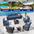 thumbnail image 3 of ASJMR 9 Pieces Outdoor Patio Furniture Sets with 2 Swivel Chairs and Cusions,PE Rattan Wicker Conversation Outside Sectional Sofa Set,Navy, 3 of 10