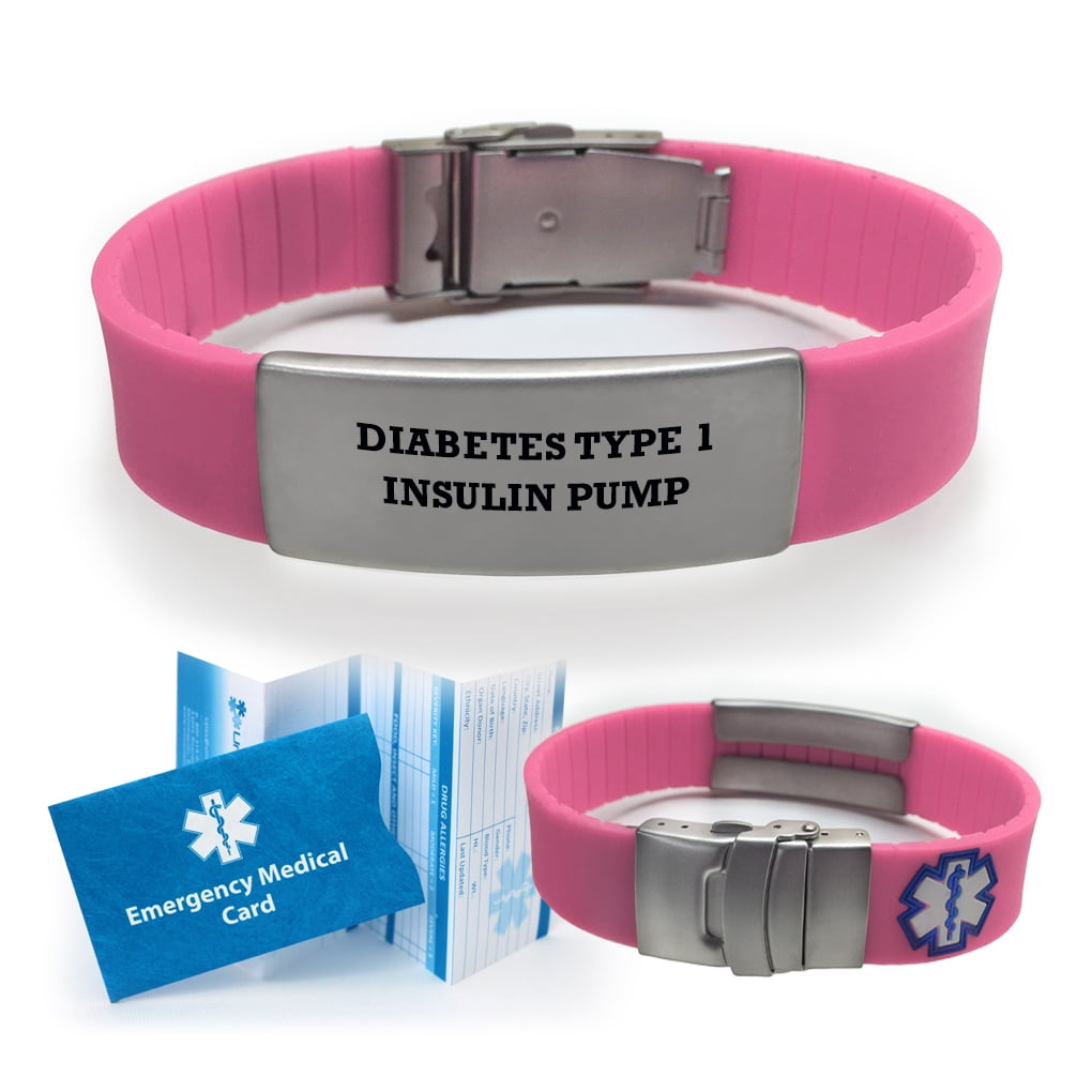 "Diabetes Type 1 Insulin Pump" SPORT Medical Alert ID Bracelet. Choose