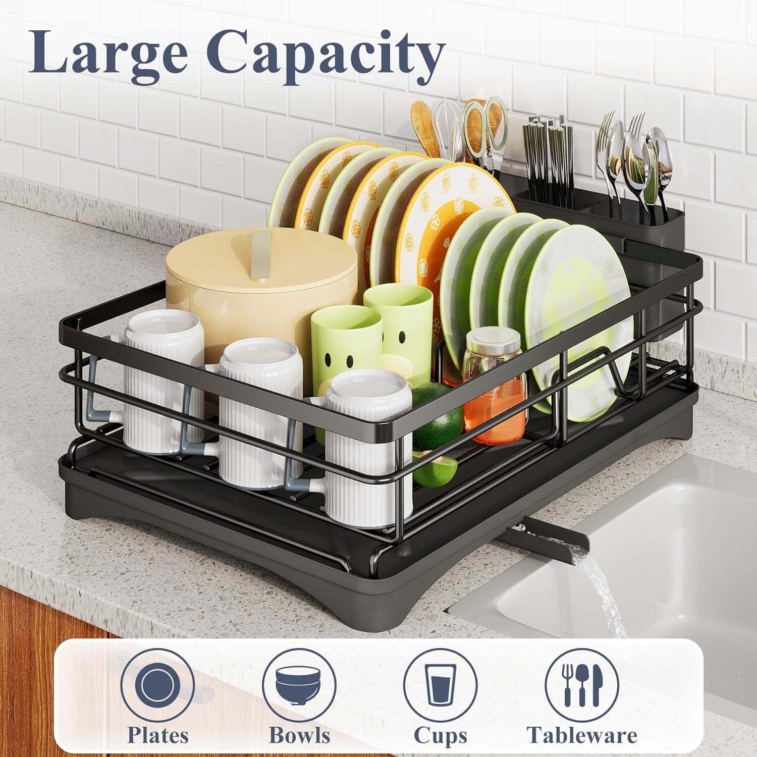 Haibin Dish Rack Drainers for Kitchen Counter, Dish Drying Rack Drain Board Set with Utensil Holder, Cup Holder, Kitchen Dishes Storage and Organizers