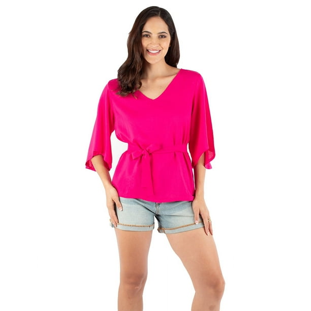 Blusa manga campana con cinto