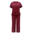 thumbnail image 4 of JINMGG Two Piece Outfits Women, 2024 Fashion Fall Clearance Women's Summer Suit Fashion Short Sleeve Solid Color Trousers Casual Two-Piece Suit Red XXXL, 4 of 4