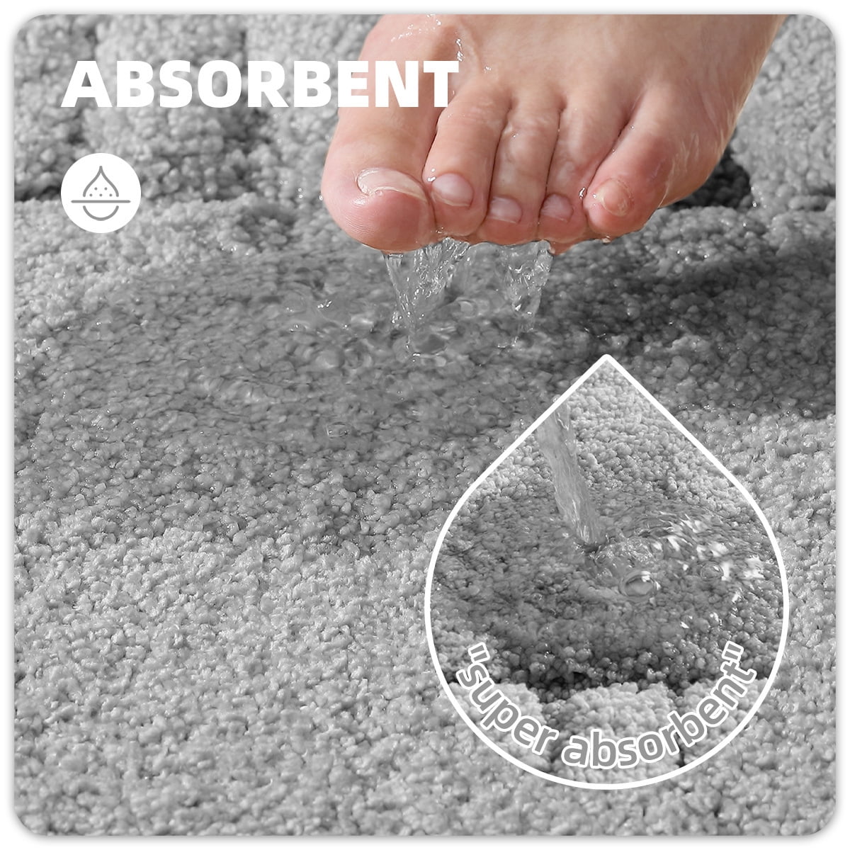 PABUBE Bathroom Rugs 16"x24", Absorbent Bath Mats Rugs for Bathroom Floor Non Slip Non Skid, Soft Shag Microfiber Machine Washable Shower Bath Mat for Bathroom Decor, Gray