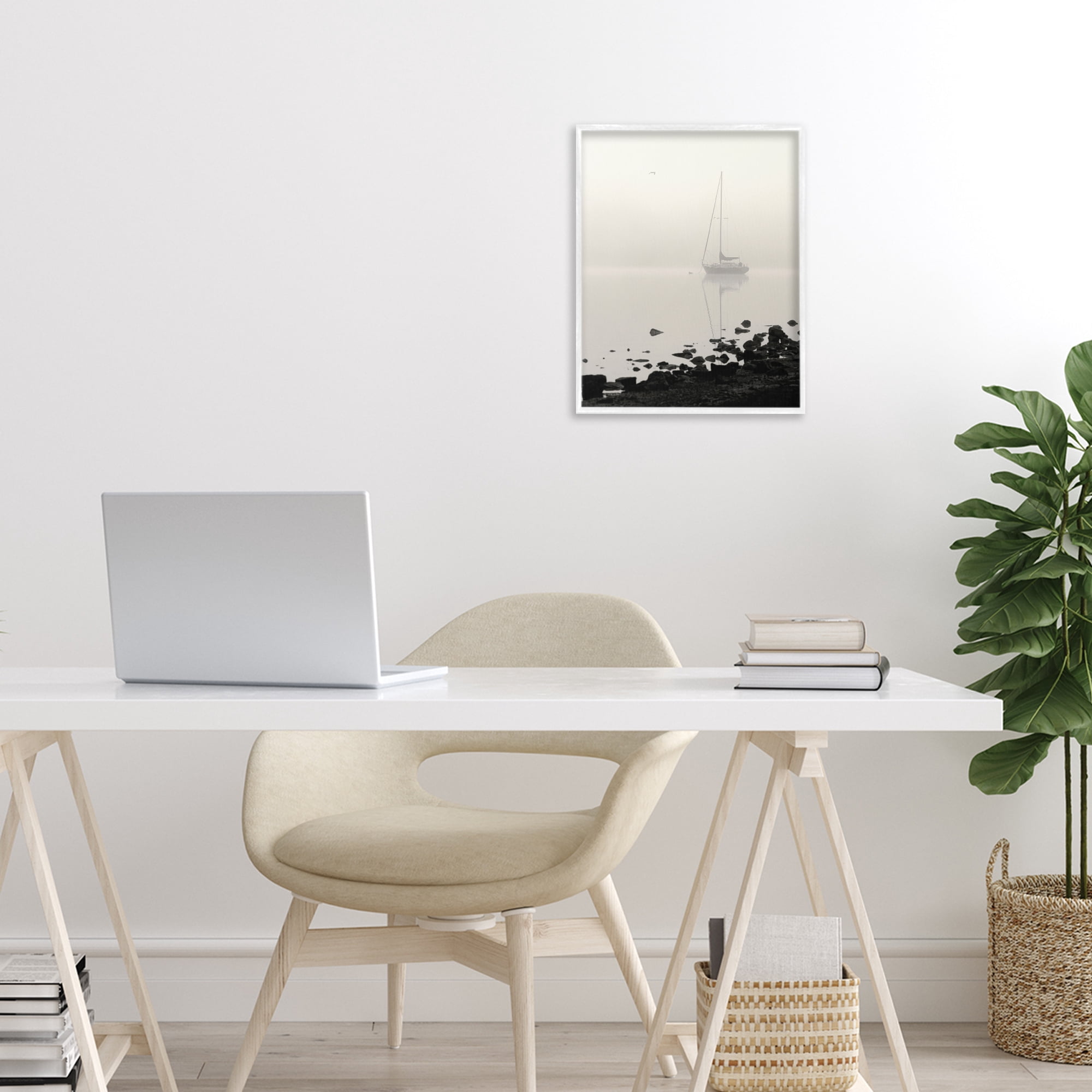 Stupell Industries Moored In Fog White Framed Giclee Art, design by Nicholas Bell