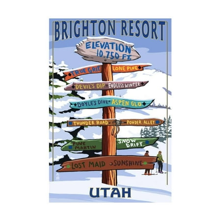 Brighton Resort, Utah - Ski Signpost Print Wall Art By Lantern