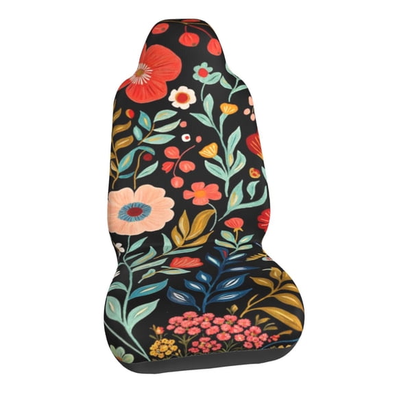 Colorful Flowers Plant Car Seat Covers Stretch Car Seat Protectors Universal Fit