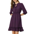 thumbnail image 3 of INSPIRE CHIC Women's Layered Ruffle Hem 3/4 Sleeves Smocked Chiffon A-Line Dress M Purple, 3 of 9