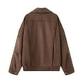 thumbnail image 3 of Women's Faux Suede Jacket Oversized Bomber Style Lapel Collar Zipper Jacket Casual Outerwear Fall Winter Streetwear Comfort,Coffee,XS, 3 of 8