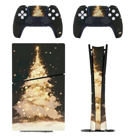 Skin Sticker for PS5 Slim Standard Disc Digital Edition Console and Controllers Decals for Playstation 5 (Christmas Tree Light,PS5 Slim)