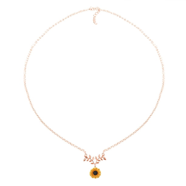 Colgante de girasol dorado para mujer, collar largo con rama y colgantes de hojas chapadas