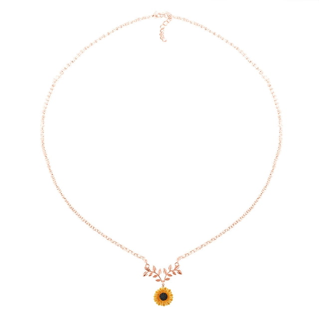 Colgante de girasol dorado para mujer, collar largo con rama y colgantes de hojas chapadas