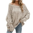 thumbnail image 2 of Amidoa Yellow Women Sweater Oversized Off the Shoulder Long Sleeve Cable Knit Solid Cutout Sweaters Womens Cardigans S, 2 of 6