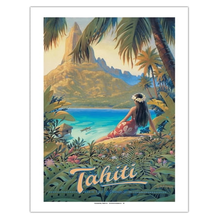Tahiti - Isle of Paradise - Society Islands - Vintage Travel Poster by Kerne Erickson - Bamboo Fine Art 290gsm Paper (Unframed) 17x22in