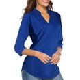 thumbnail image 4 of Xijirk Women's Tee Tops V Neck Dovetail Hem Solid Color Casual Cozy Comfortable Women's Tee Tops for Weekend Casual,Blue,L, 4 of 5