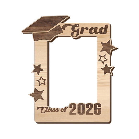 Kjfeif Class of 2026 Graduation Photo Frame Graduation Themed Display Stand with Cap and Diploma Design Natural Wood Finish for Kindergarten Preschool High School Gift