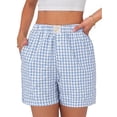 thumbnail image 4 of Fantaslook Plaid Shorts for Women Button Gingham Cotton Shorts Summer Lounge Boxers Beach Shorts with Pocket, 4 of 10