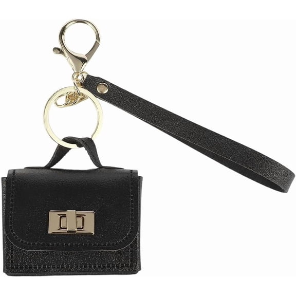 Mini PU Leather Handbag Keychain Miniature Change Pouch Coin Purse Pendants with Key Ring Headset Bag Small Headone Bag Keychain Charm Accessories for Women Purse Handbag Decor (Black) 1pc