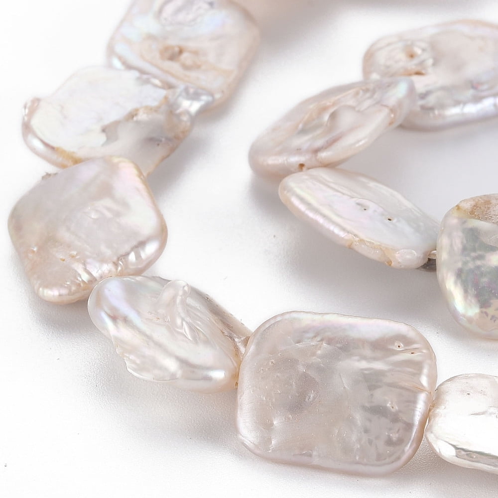 Natural Keshi Pearl Beads Strands Cultured Freshwater Pearl Rectangle Seashell color 18~22x14~16x3~7mm Hole: 0.6mm 21~22pcs/strand 14.96 inch(38cm)