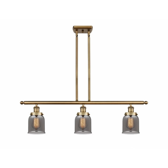 916-3I-BB-G53 Innovations Lighting Bell - 3 Light Stem Hung Island In Industrial Style-10 Inches Tall and 36 Inches Wide-Brushed Brass Finish-Light