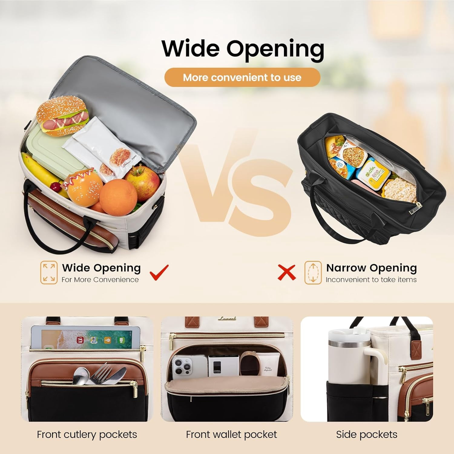 LOVEVOOK Insulated Lunch Bag Women,Wide Opening Adult Lunch Box Women,Large Leakproof Cooler Bag for Work Picnic Beach Family College,Lunch Teacher Tote Bag with Adjustable Shoulder Strap Cup Holder