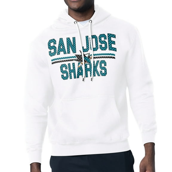 Men's Starter White San Jose Sharks Mesh Look Team Name Logo Tri-Blend Pullover Hoodie