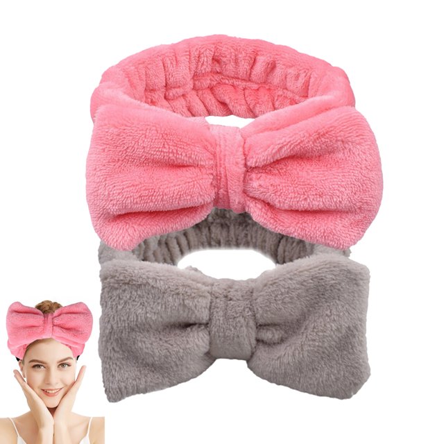 Diadema con lazo para maquillaje, banda para el cabello, lavado, spa, yoga, ejercicio, ducha, banda elástica para el cabello para niñas y mujeres (2 piezas)