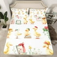 thumbnail image 2 of Homewish Kids Children Kawaii Duck 4 Pieces Queen Sheet Sets,Chic Flowers Ultra Soft Flat Sheet,Cute Floral Animal Queen Fitted Sheet,Microfiber Bedroom Decor, 2 of 7
