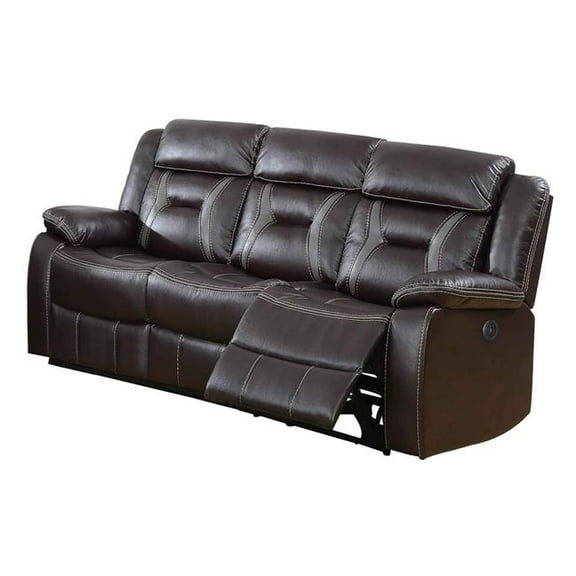 Leatherette Power Motion Sofa with Contrast Stitching, Dark Brown