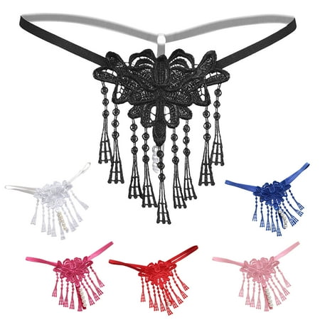 

Womens Sexy Pearl Tassel G-String Lace Thongs Panties Underwear Low Rise T-Back Underpants