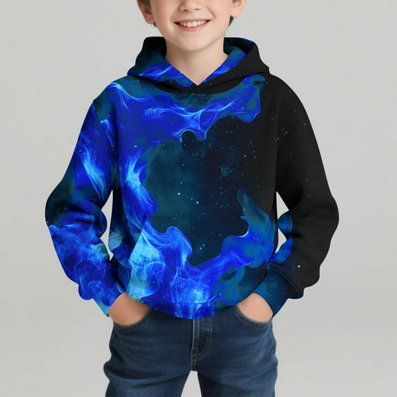 AUNVITO Boys 4-14Y Hooded Sweatshirt Printed Patchwork Long Sleeve Casual Fall Winter Pullover Top with Elastic Cuffs for Daily Outfit & Outdoor Play