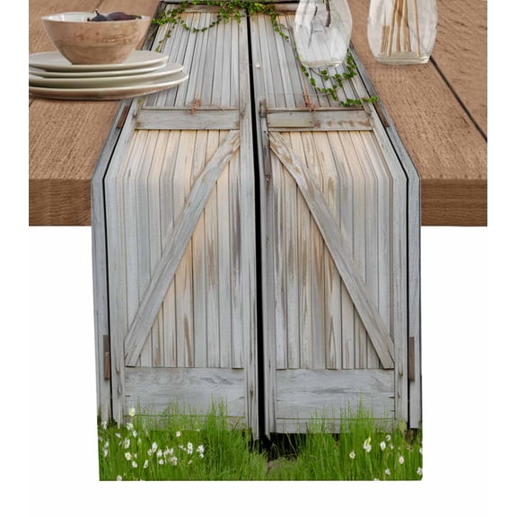 Hokiten Table Runners 60 Inches Long Dress Scarves, Retro Brown Door Farmhouse Kitchen/Dining Table Runner, Small Coffee Tablerunners, Rustic Vintage Garden Wooden Door 13x60 Inch