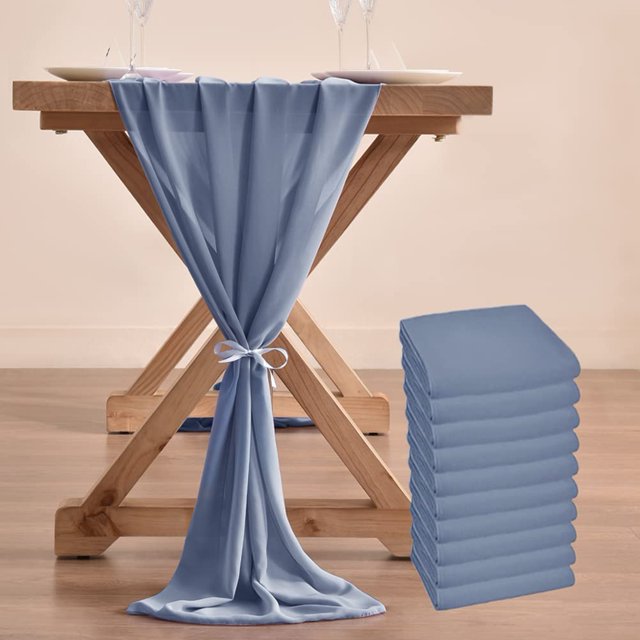 10pcs Chiffon Table Runner Bulk 29x120 Inches Rustic Wedding Table Runner for Bridal Shower Wedding Party,10 Pieces,Dusty Blue