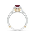 thumbnail image 2 of ANGARA Natural Vintage Inspired Ruby & Diamond Halo Ring with Filigree in 14K White & Yellow Gold for Women (Size-6mm) | July Birthstone, Anniversary, Jewelry Gift for Women | Natural Ruby Ring, 2 of 9