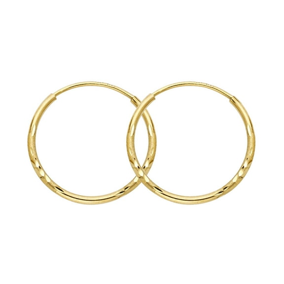 14k Yellow Gold Diamond-Cut 1.5mm Thick Round Tube Hoop Earrings (19mm)