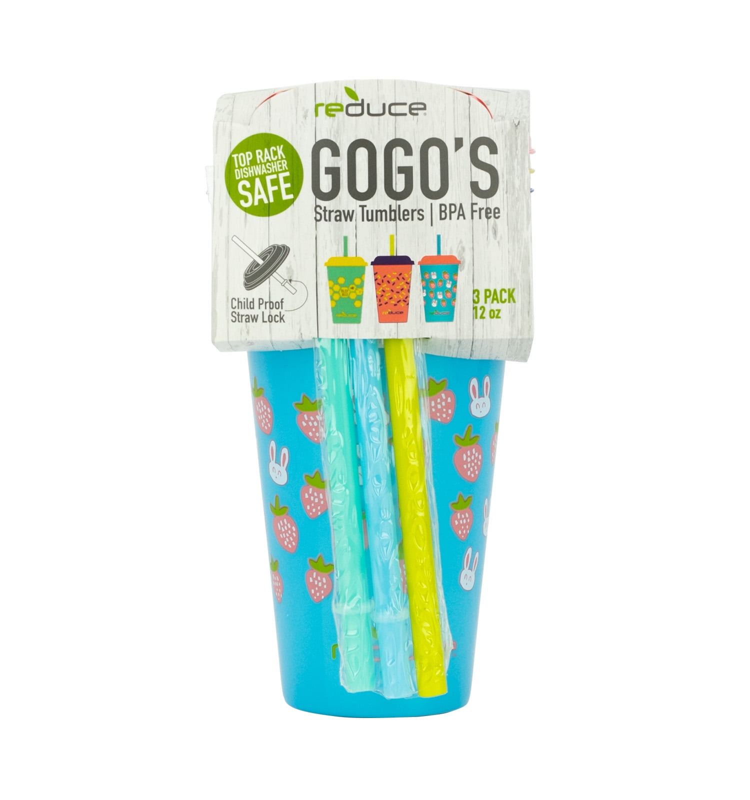 Reduce 12oz 3pk Plastic Go-Go's Berry Fun Kids Tumblers with Straws